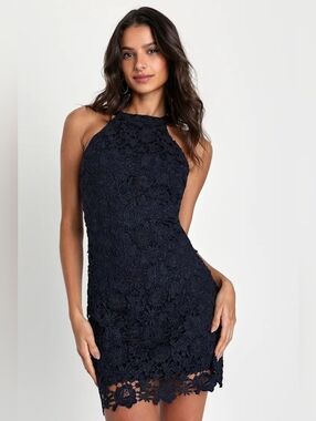 💛 70. Lulus Size M Love Poem Navy Blue Lace Mini Dress